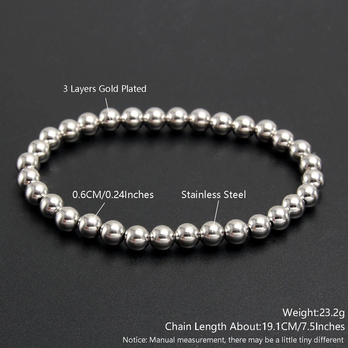 Bracelets Stainless Steel Gold Sliver Color Stacked Ball Beaded Bracelet for Women Men Jewelry