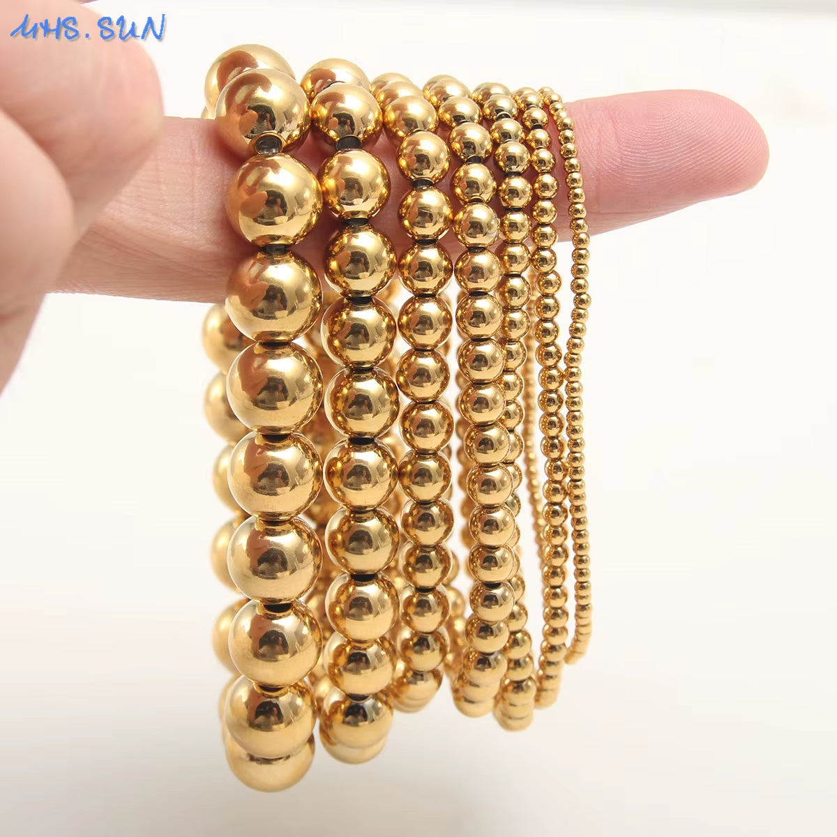 Bracelets Stainless Steel Gold Sliver Color Stacked Ball Beaded Bracelet for Women Men Jewelry