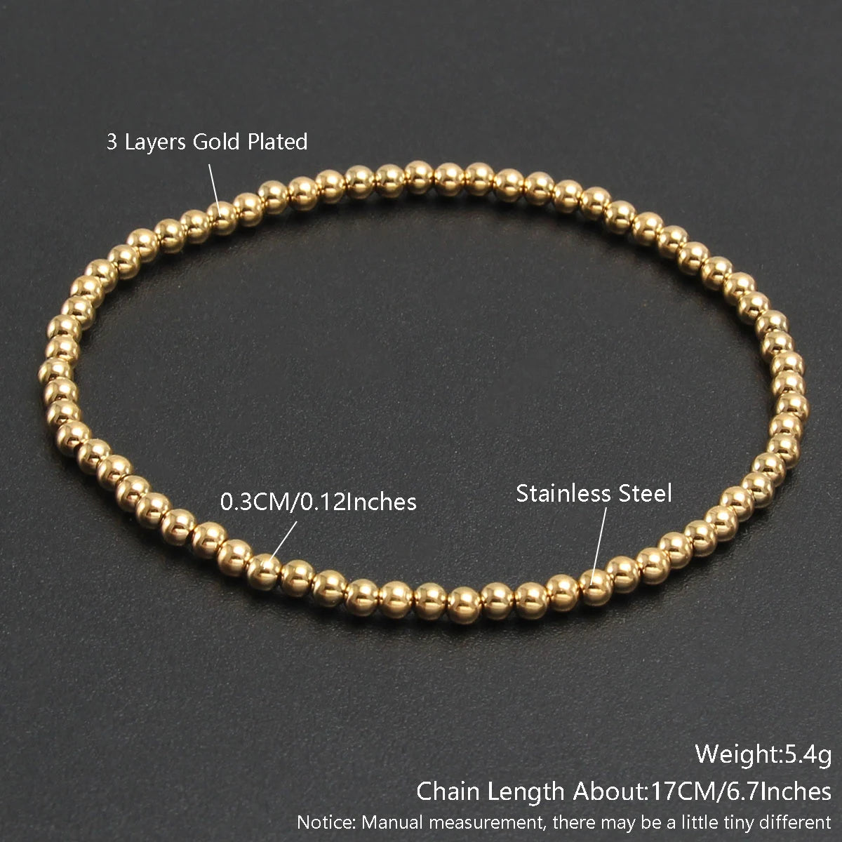 Bracelets Stainless Steel Gold Sliver Color Stacked Ball Beaded Bracelet for Women Men Jewelry