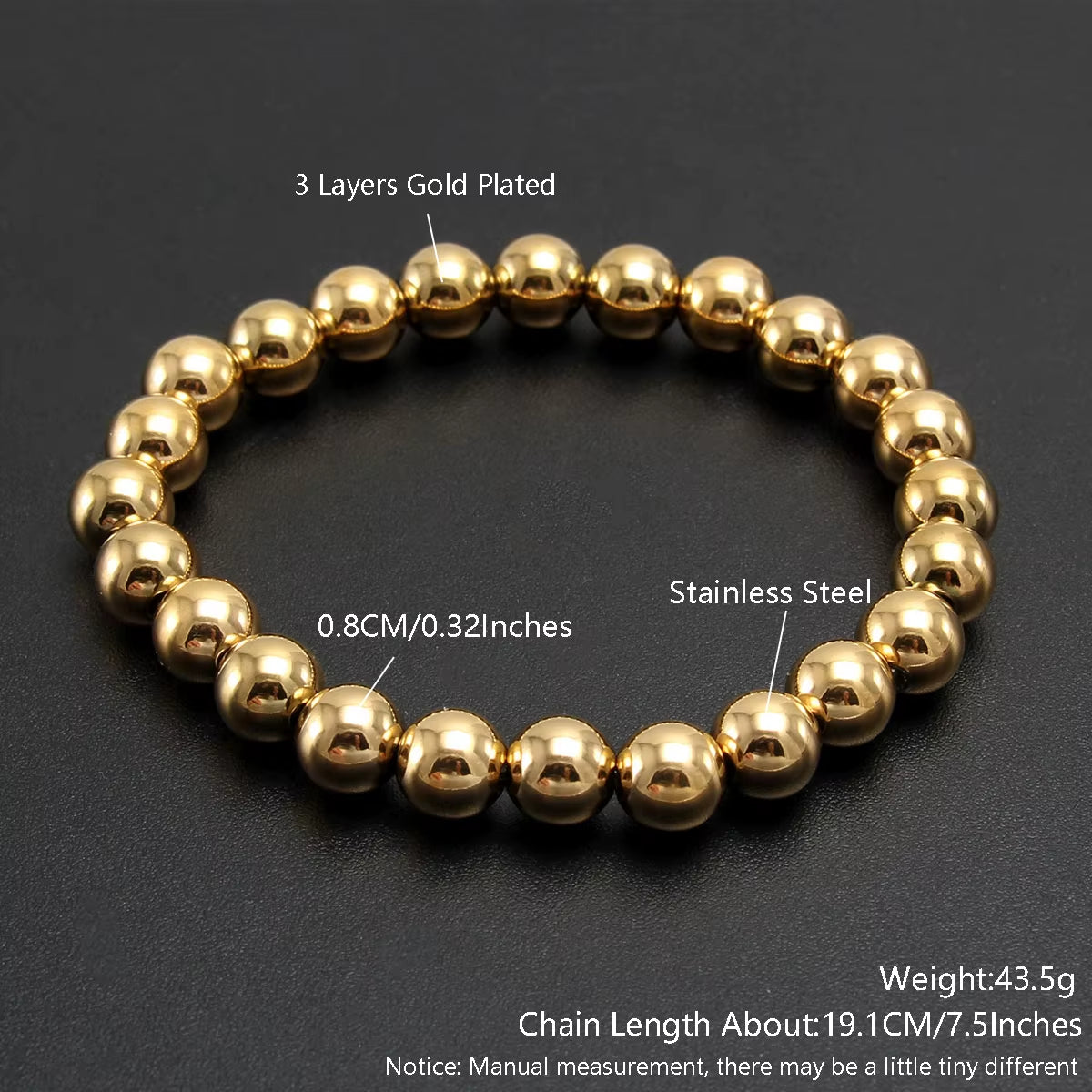 Bracelets Stainless Steel Gold Sliver Color Stacked Ball Beaded Bracelet for Women Men Jewelry