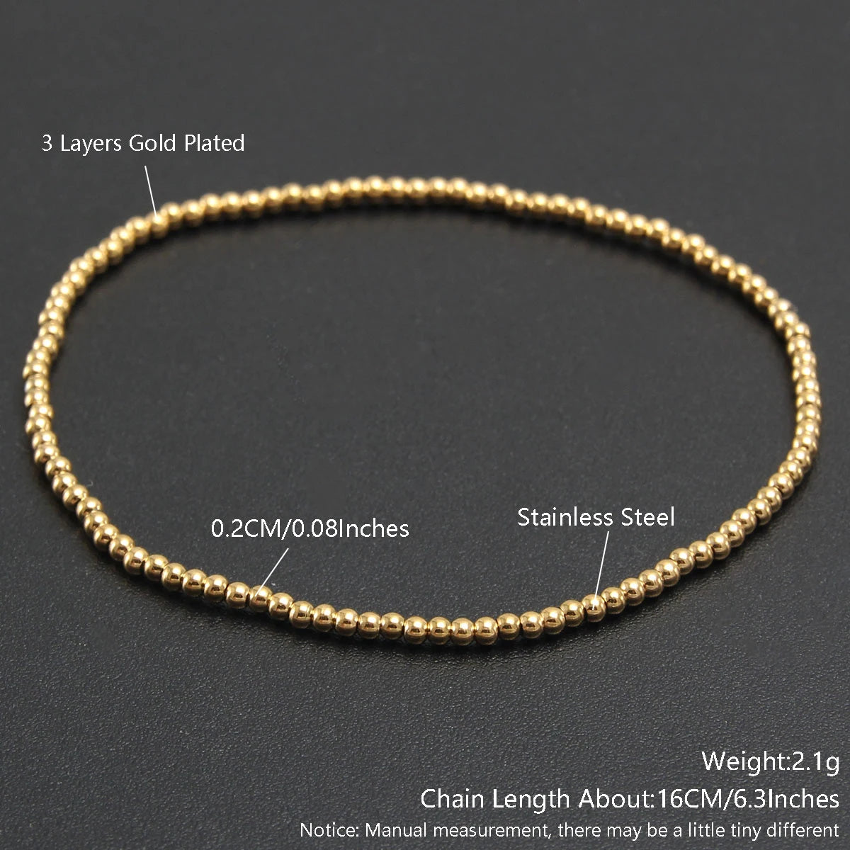 Bracelets Stainless Steel Gold Sliver Color Stacked Ball Beaded Bracelet for Women Men Jewelry