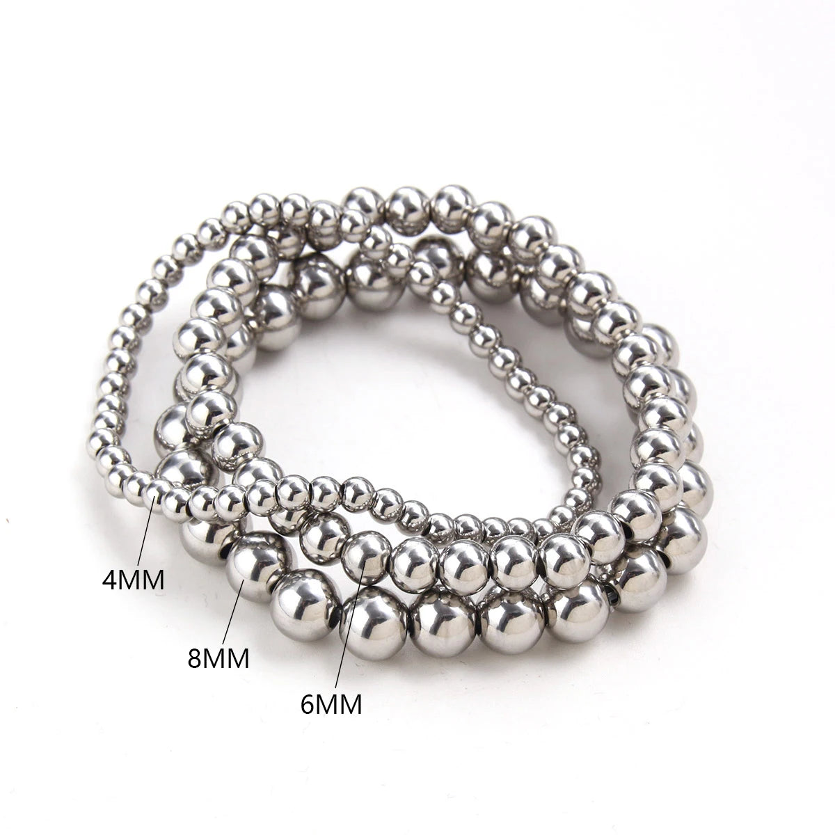 Bracelets Stainless Steel Gold Sliver Color Stacked Ball Beaded Bracelet for Women Men Jewelry