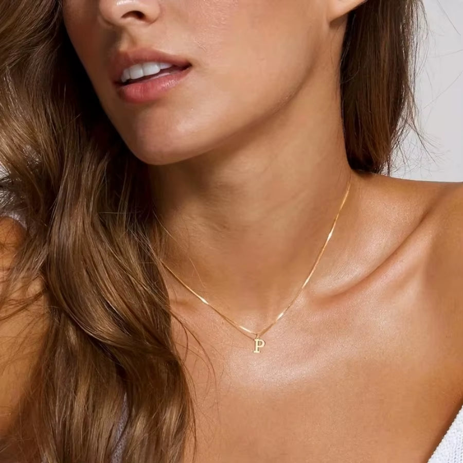 A-Z Initial Necklace 18K Gold Plated Necklace Cute Letter Stainless Steel Necklace for Women