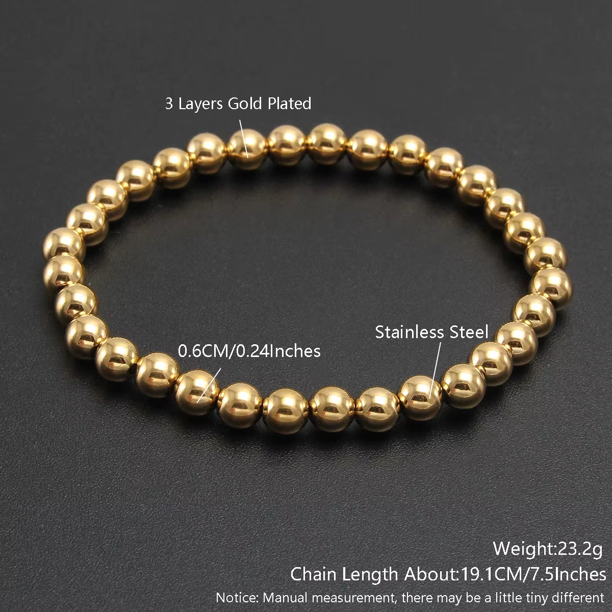 Bracelets Stainless Steel Gold Sliver Color Stacked Ball Beaded Bracelet for Women Men Jewelry