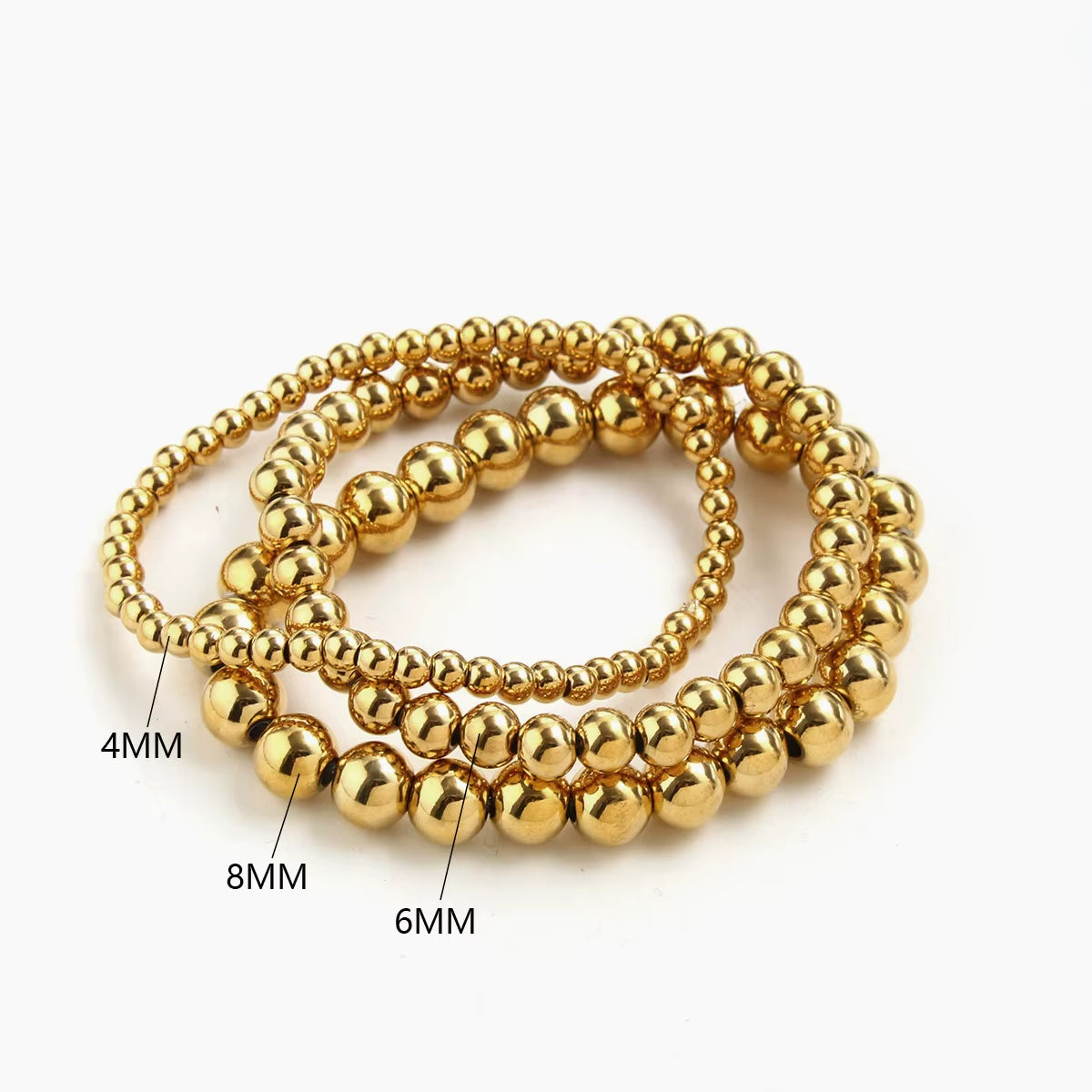 Bracelets Stainless Steel Gold Sliver Color Stacked Ball Beaded Bracelet for Women Men Jewelry