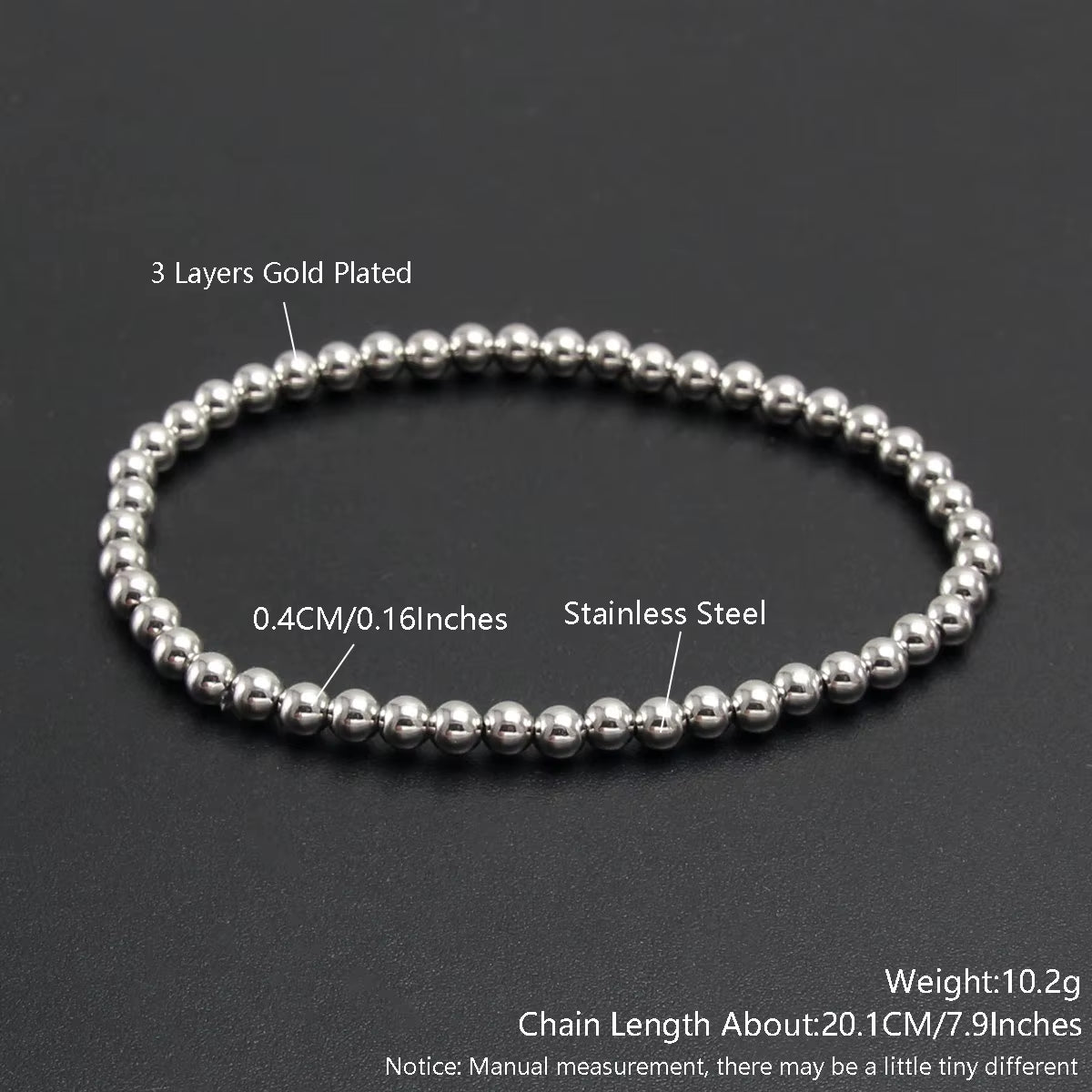Bracelets Stainless Steel Gold Sliver Color Stacked Ball Beaded Bracelet for Women Men Jewelry