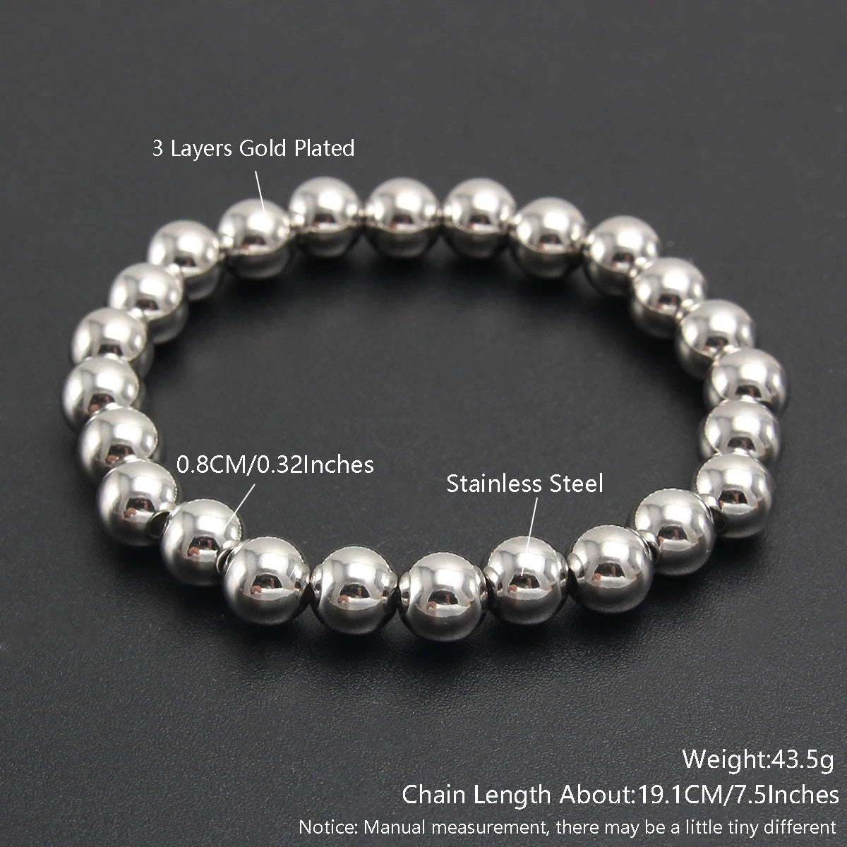 Bracelets Stainless Steel Gold Sliver Color Stacked Ball Beaded Bracelet for Women Men Jewelry