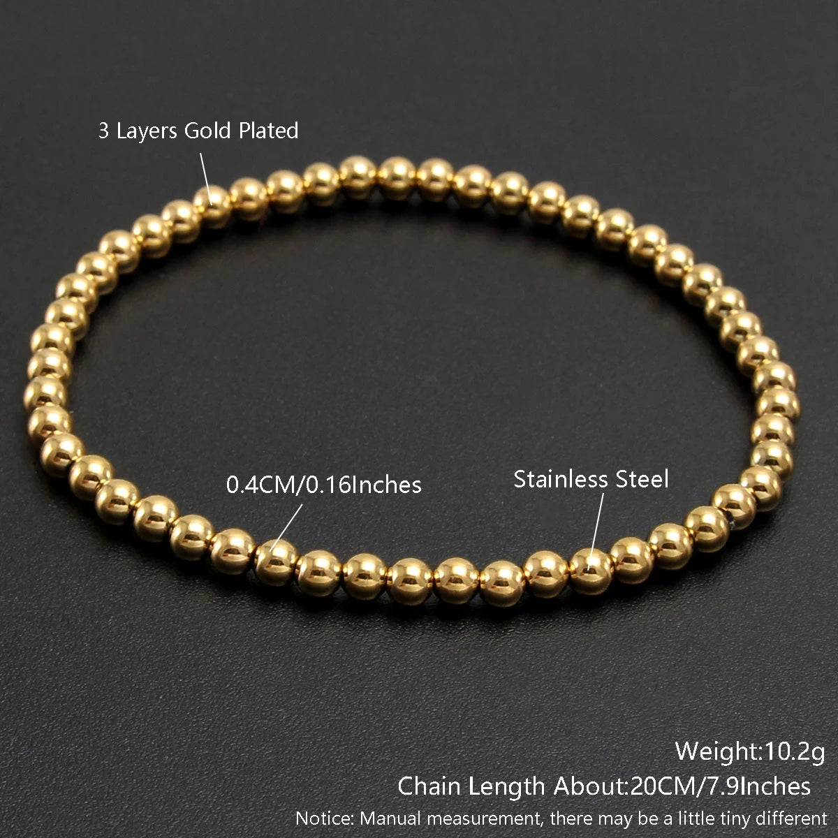 Bracelets Stainless Steel Gold Sliver Color Stacked Ball Beaded Bracelet for Women Men Jewelry