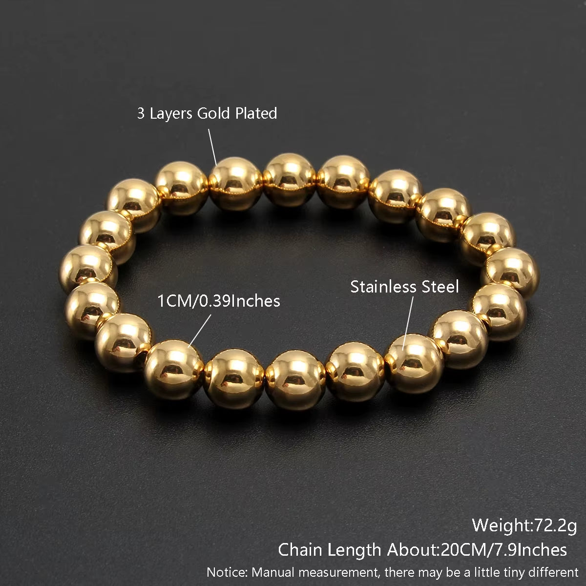 Bracelets Stainless Steel Gold Sliver Color Stacked Ball Beaded Bracelet for Women Men Jewelry