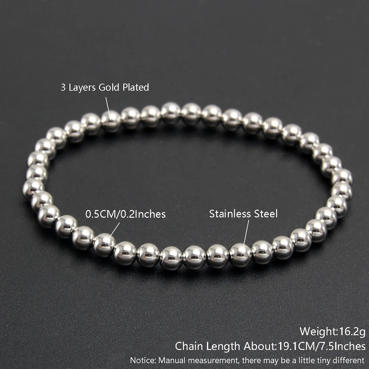 Bracelets Stainless Steel Gold Sliver Color Stacked Ball Beaded Bracelet for Women Men Jewelry