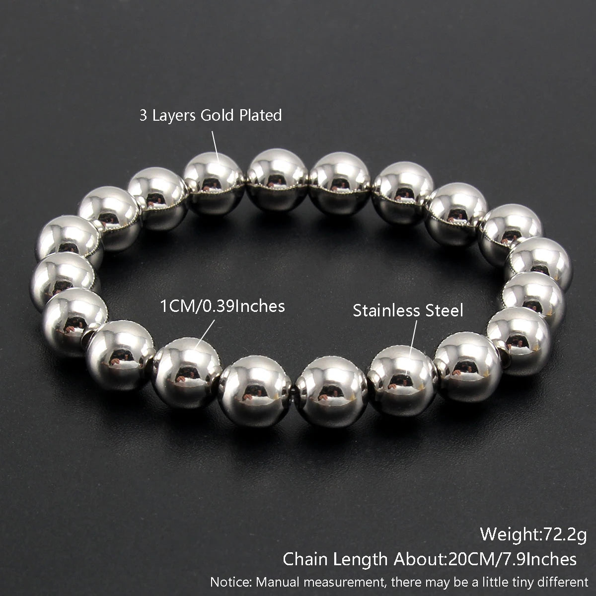Bracelets Stainless Steel Gold Sliver Color Stacked Ball Beaded Bracelet for Women Men Jewelry