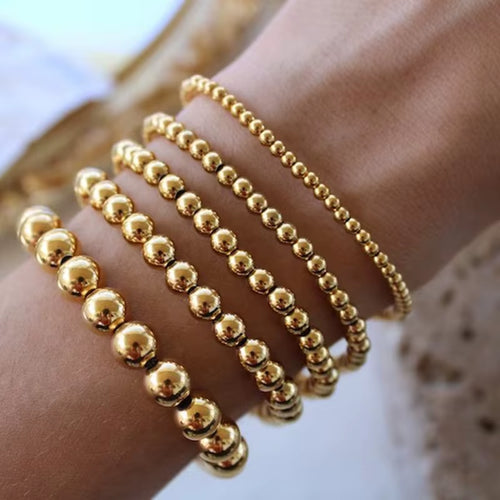 Bracelets Stainless Steel Gold Sliver Color Stacked Ball Beaded Bracelet for Women Men Jewelry