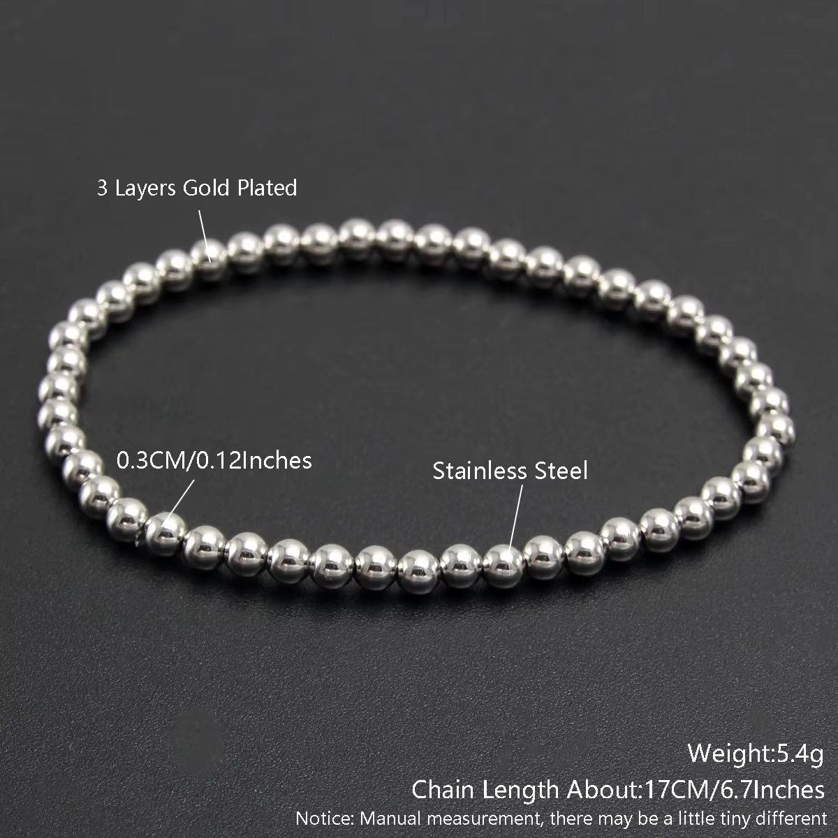 Bracelets Stainless Steel Gold Sliver Color Stacked Ball Beaded Bracelet for Women Men Jewelry
