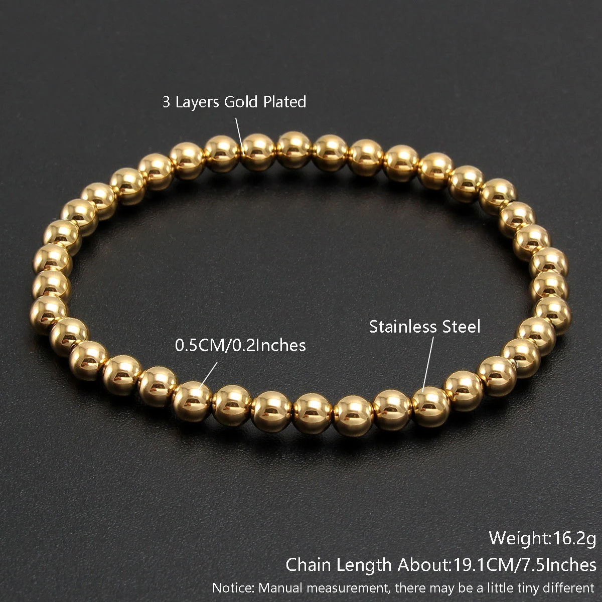 Bracelets Stainless Steel Gold Sliver Color Stacked Ball Beaded Bracelet for Women Men Jewelry